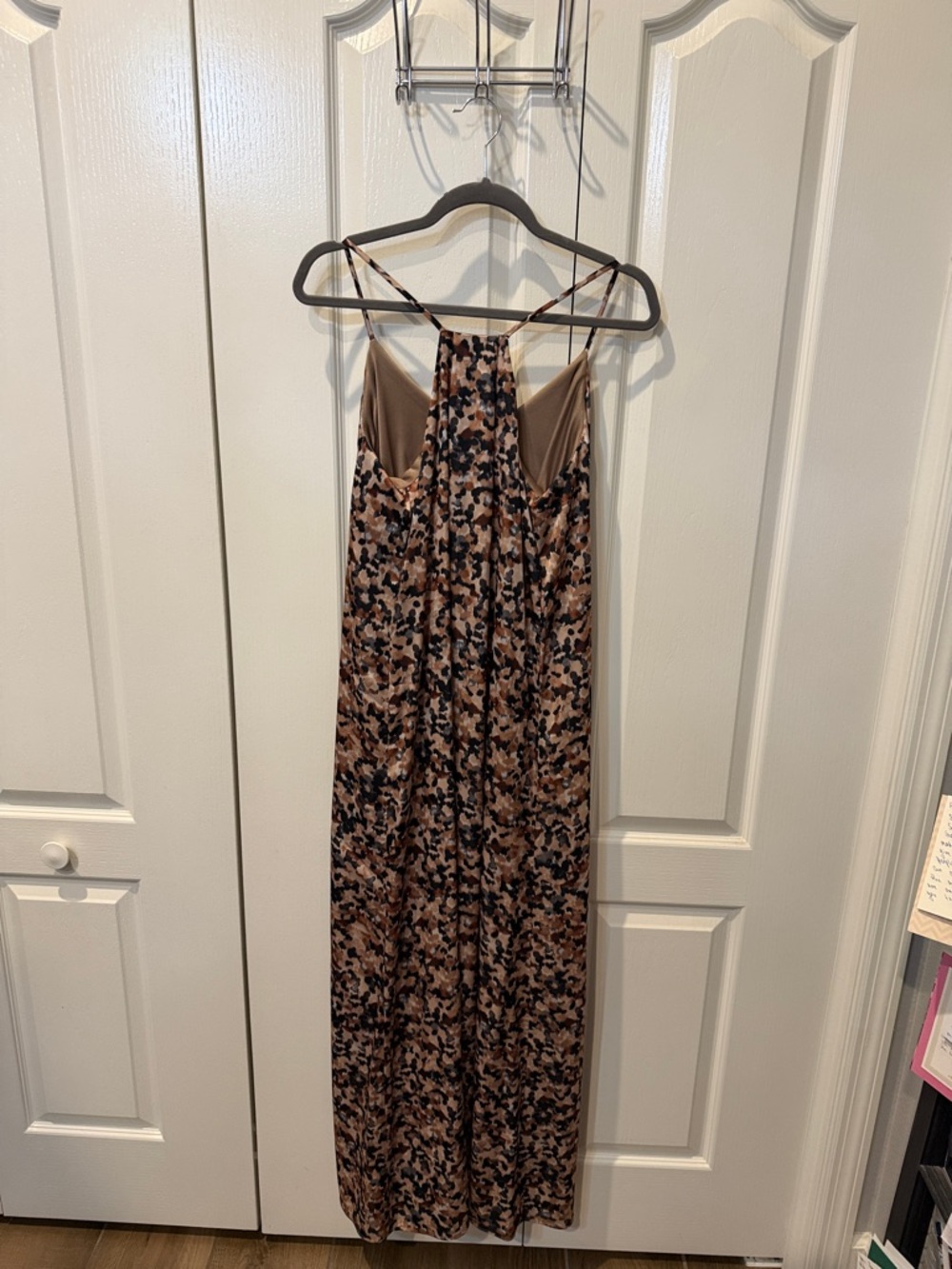 NWOT Nicole Miller Silky Camo-Print Slip Dress w/POCKETS in Brown & Black Sz M - Picture 4 of 6